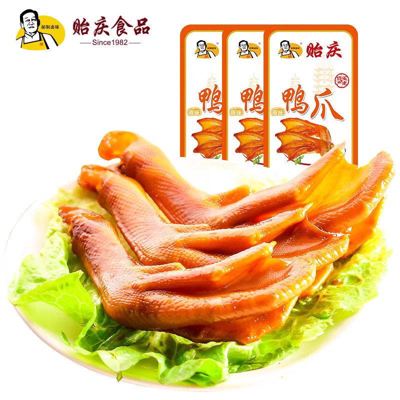 香辣够味！贻庆食品卤味香辣鸭爪零食测评​